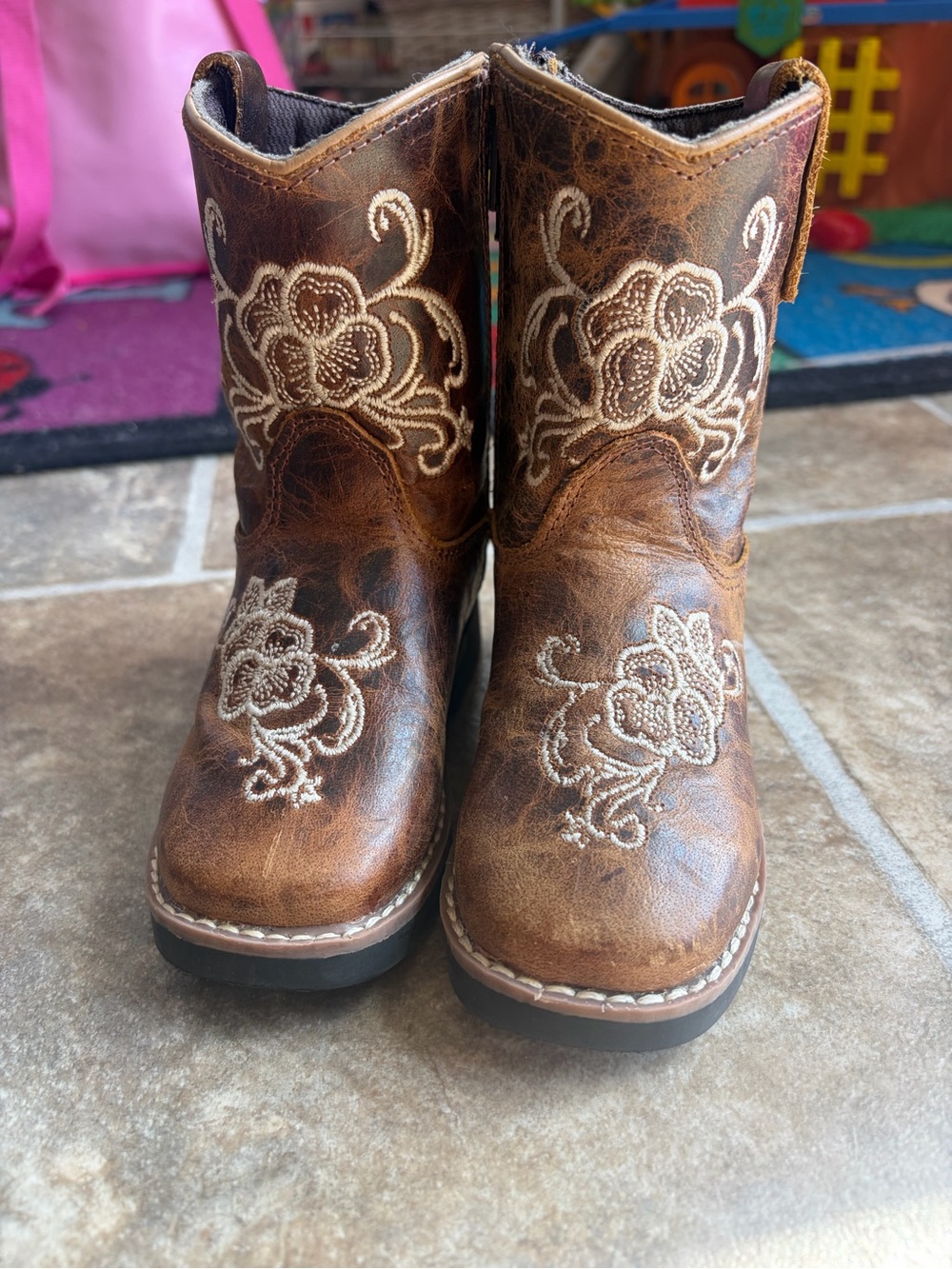 Kids Brown Embroidered Western Boots - Unbranded